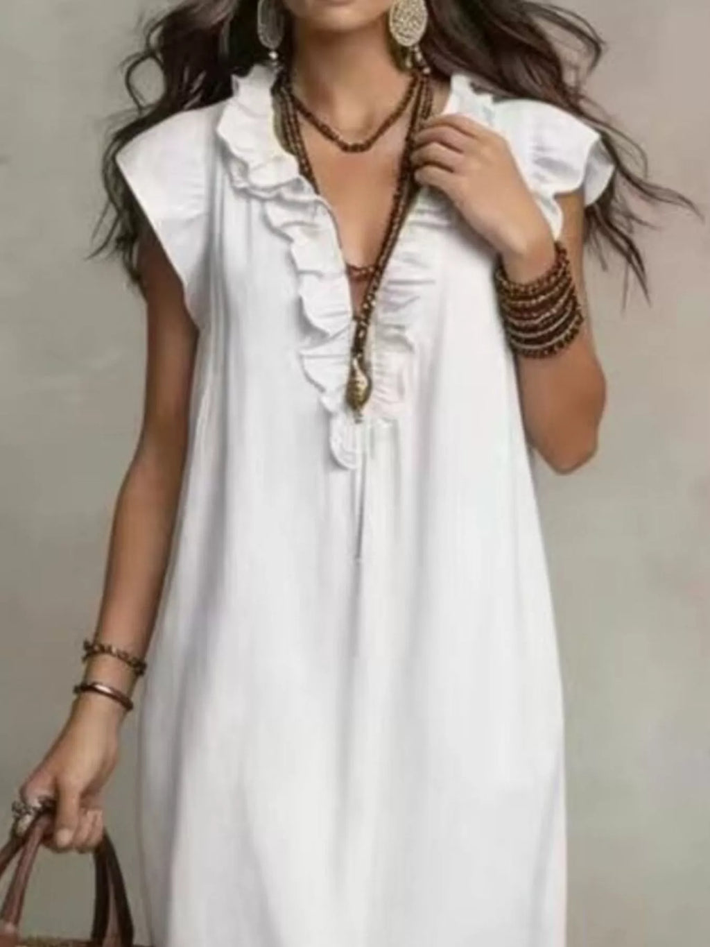 Full Size Bohemian Ruffle Neck Maxi Dress Plus Size
