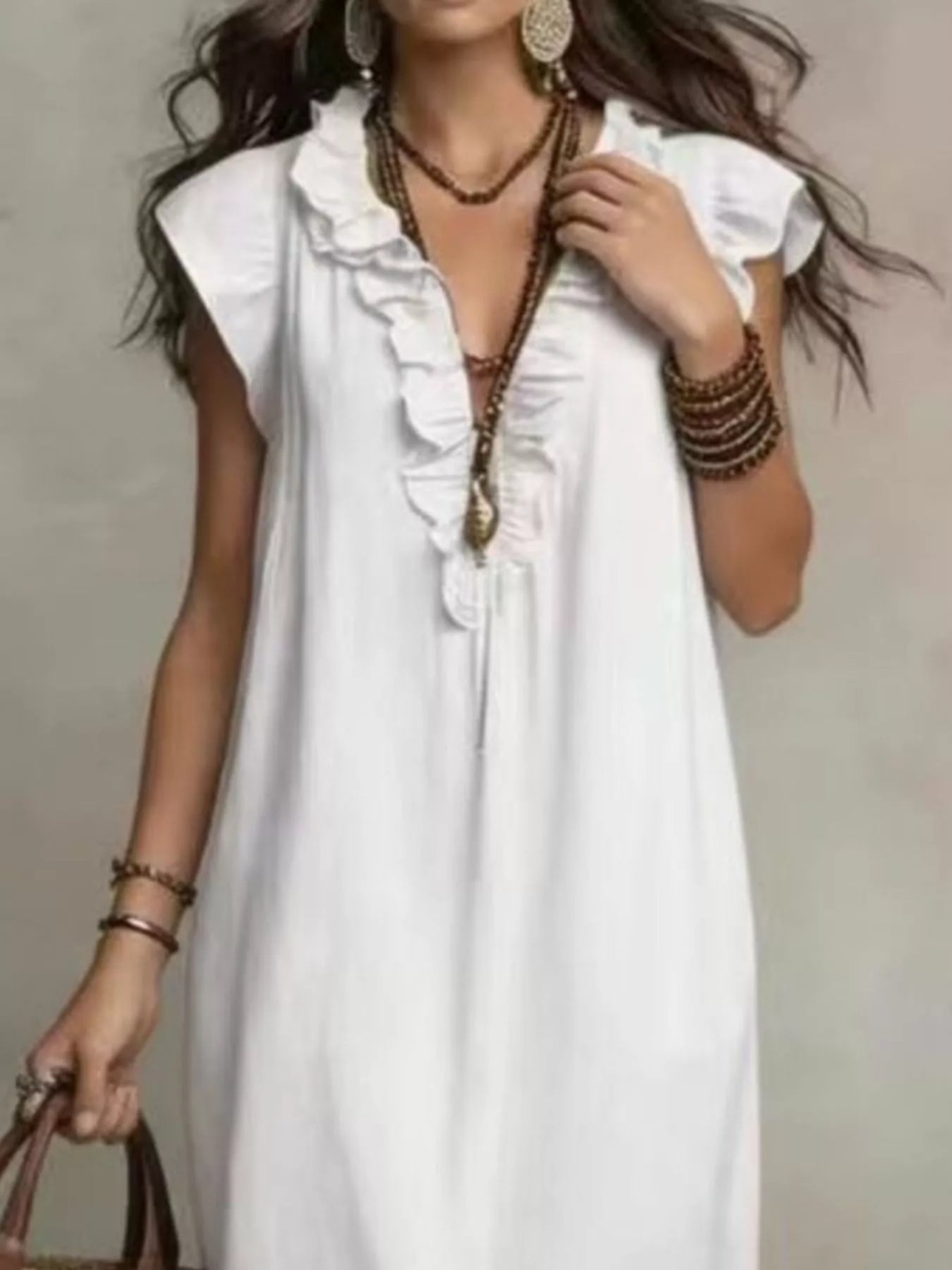 Full Size Bohemian Ruffle Neck Maxi Dress Plus Size