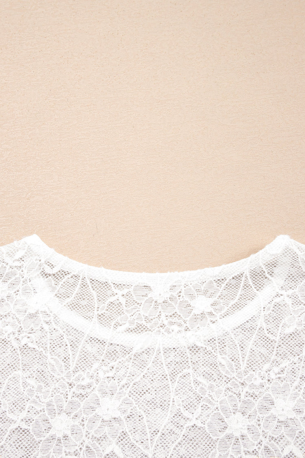 Beige Long Sleeve Sheer Mesh Lace Top