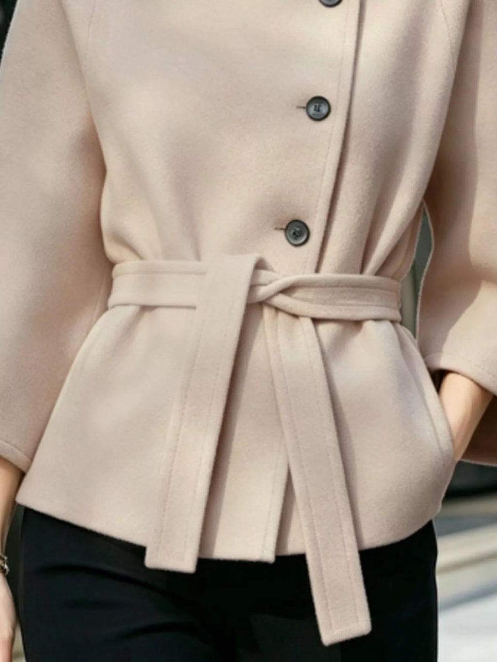 Button Down Cape Coat with Belted Waist
