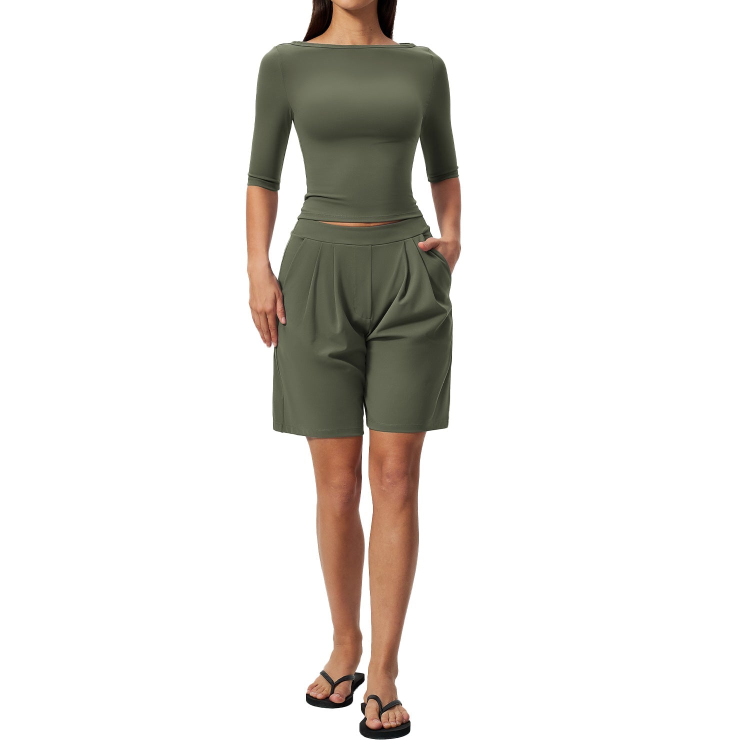 Five-Quarter-Sleeve Bootcut Shorts Two-Piece Set Breathable Quick-Drying Yoga Wear