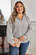 Plus Size Solid Quilted Quarter Zip Hoodie