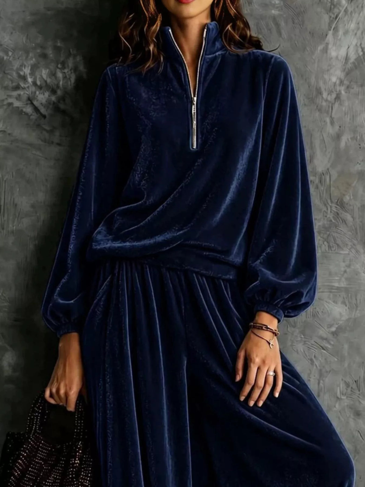 Quarter-Zip Sweatshirt and Wide-Leg Pants