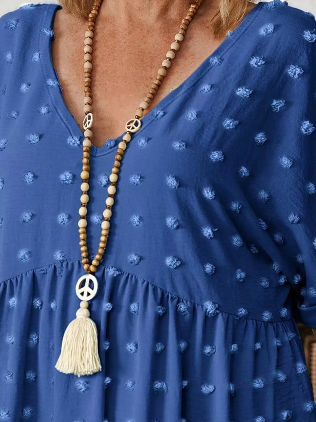 Plus Size Swiss Dot V-Neck Casual Blouse