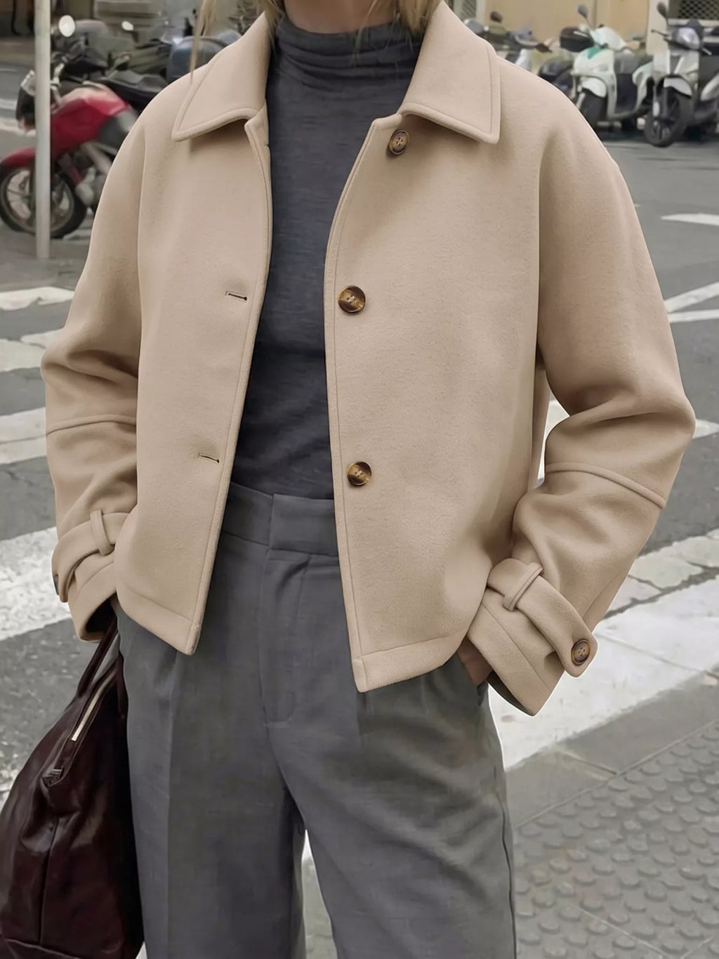 Collared Neck Button Up Jacket