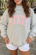 Light Grey Exposed Seam Mock Neck Letter Embroidered Loose Sweatshirt