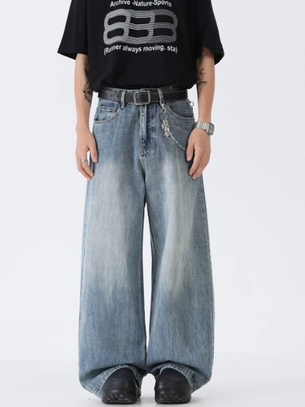 Men's Full Size Wide Leg Vintage Wash Jeans Plus Size