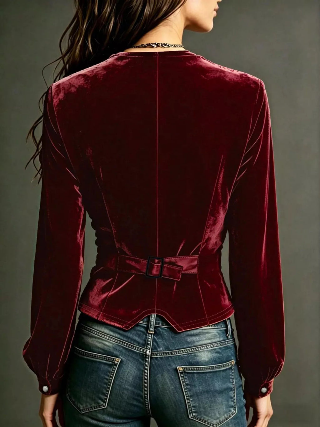 Button Down Plunge Velvet Shirt