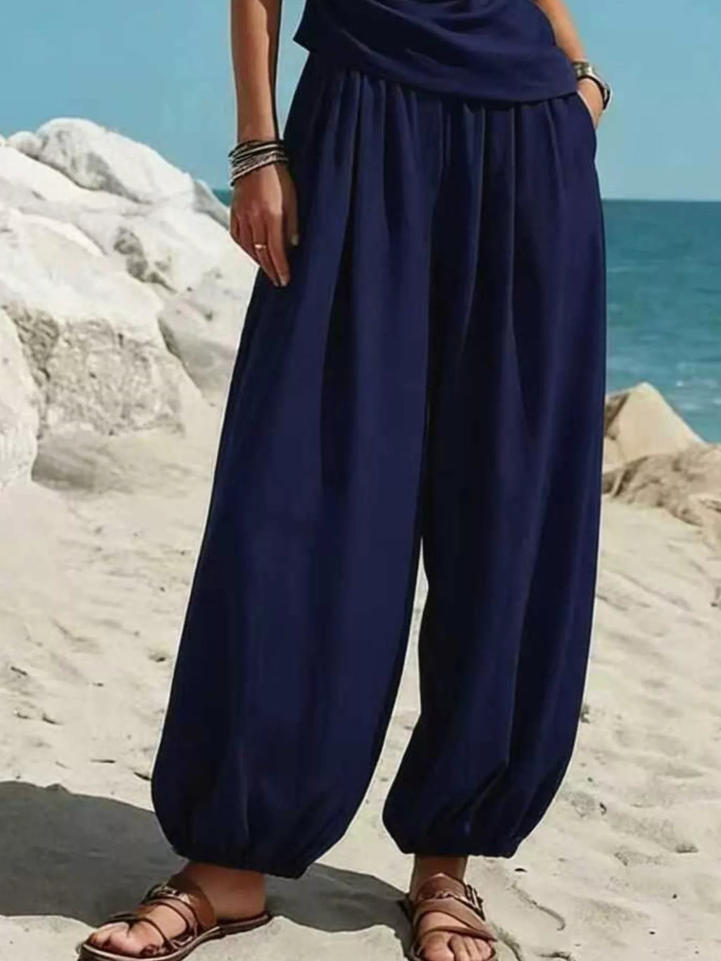Full Size One-Shoulder Sleeveless Top and Harem Pants Set Plus Size