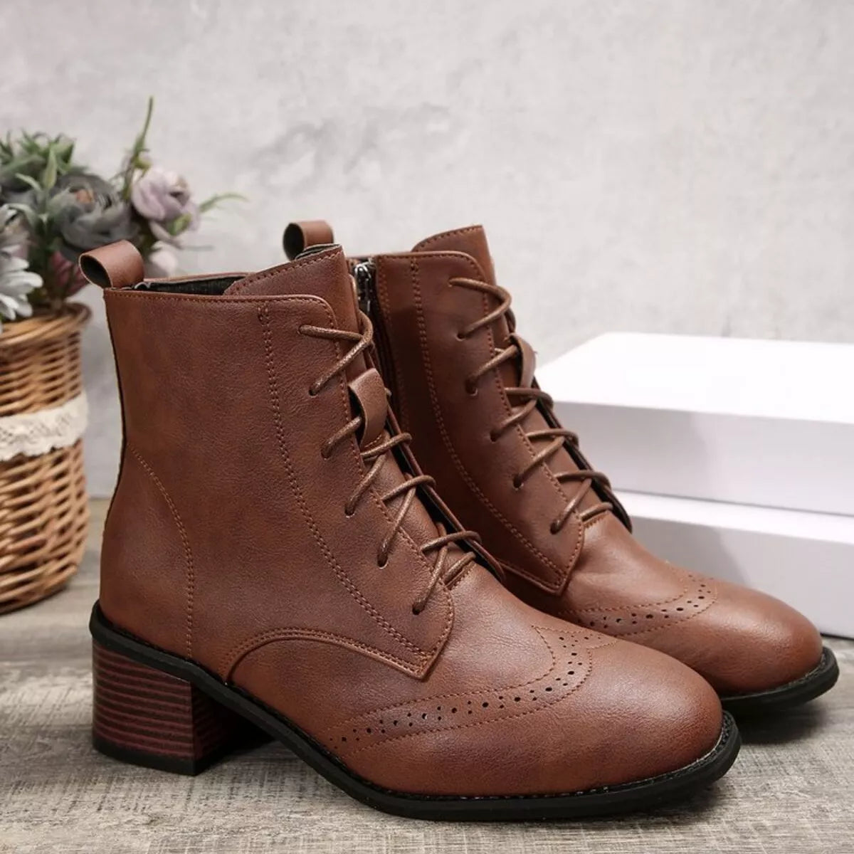 Lace-Up Ankle Boots with Zipper