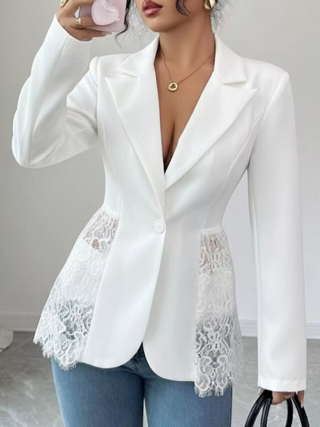 Lace Detail One Button Blazer