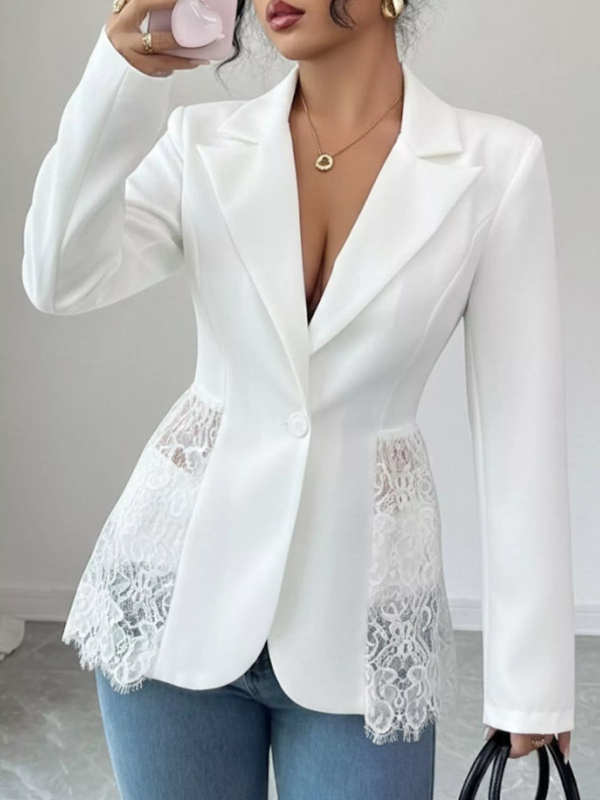 Lace Detail One Button Blazer