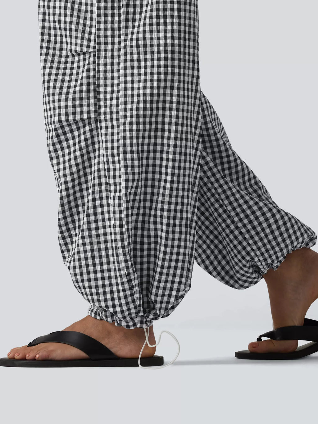 High-Waisted Gingham Wide-Leg Drawstring Pants