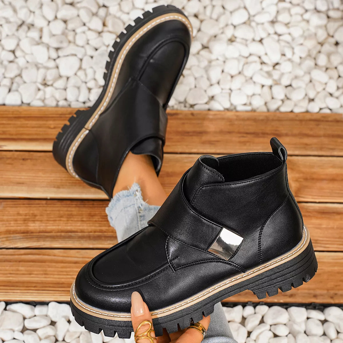 Round Toe Block Heels Boots
