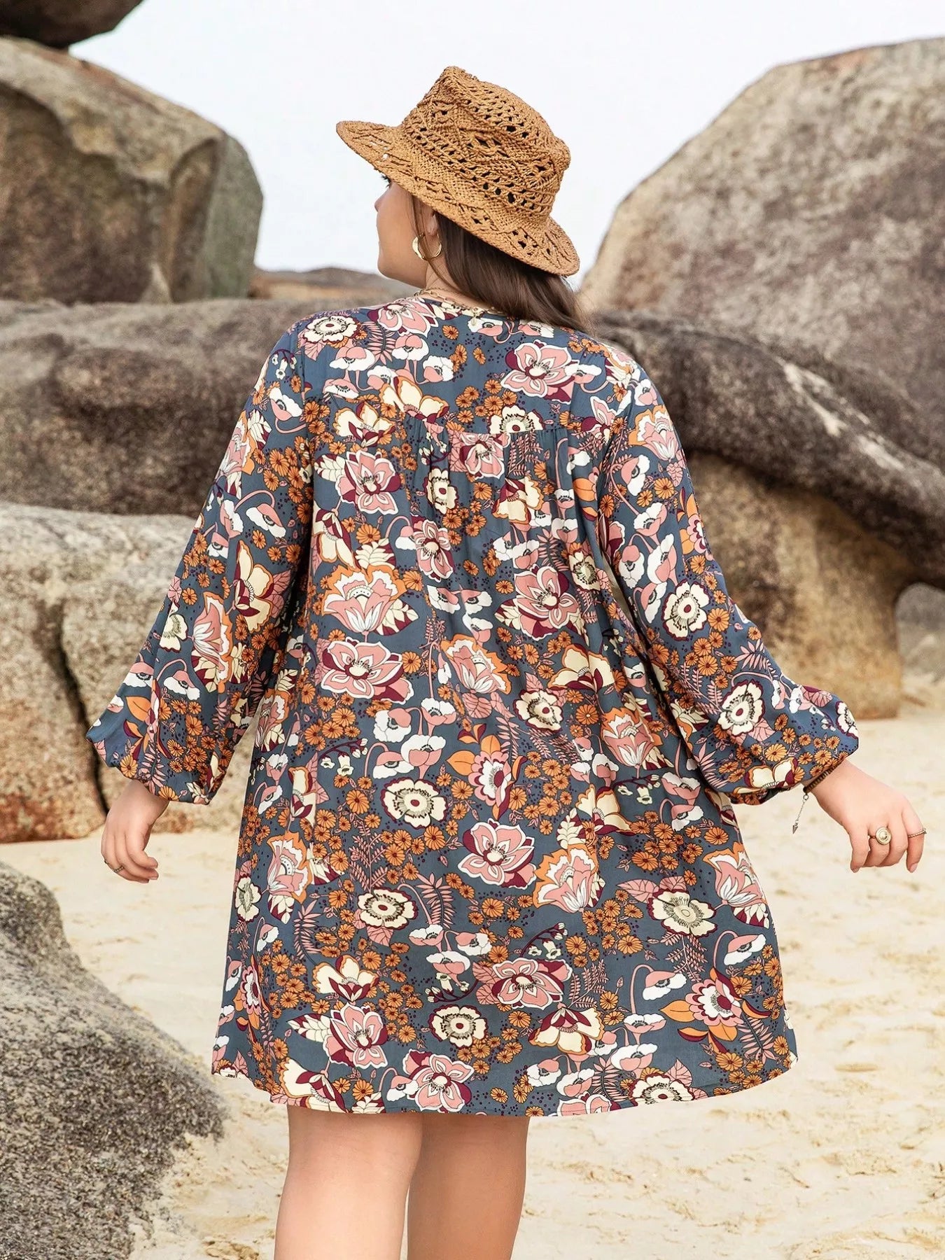 Floral Print Long Sleeve Mini Dress