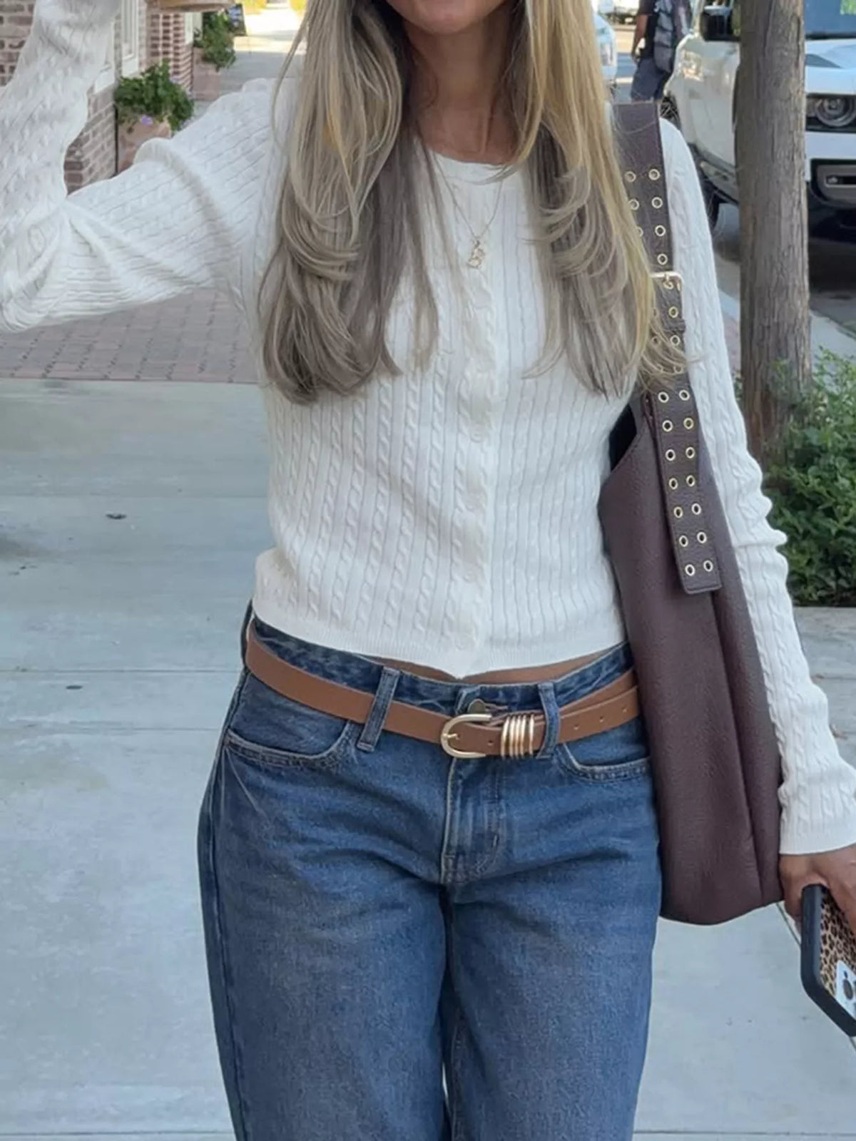 Cable-Knit Button-Down Cardigan