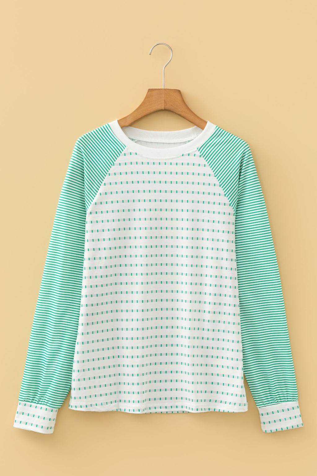 Green Stripe Raglan Patchwork Long Sleeve Tee