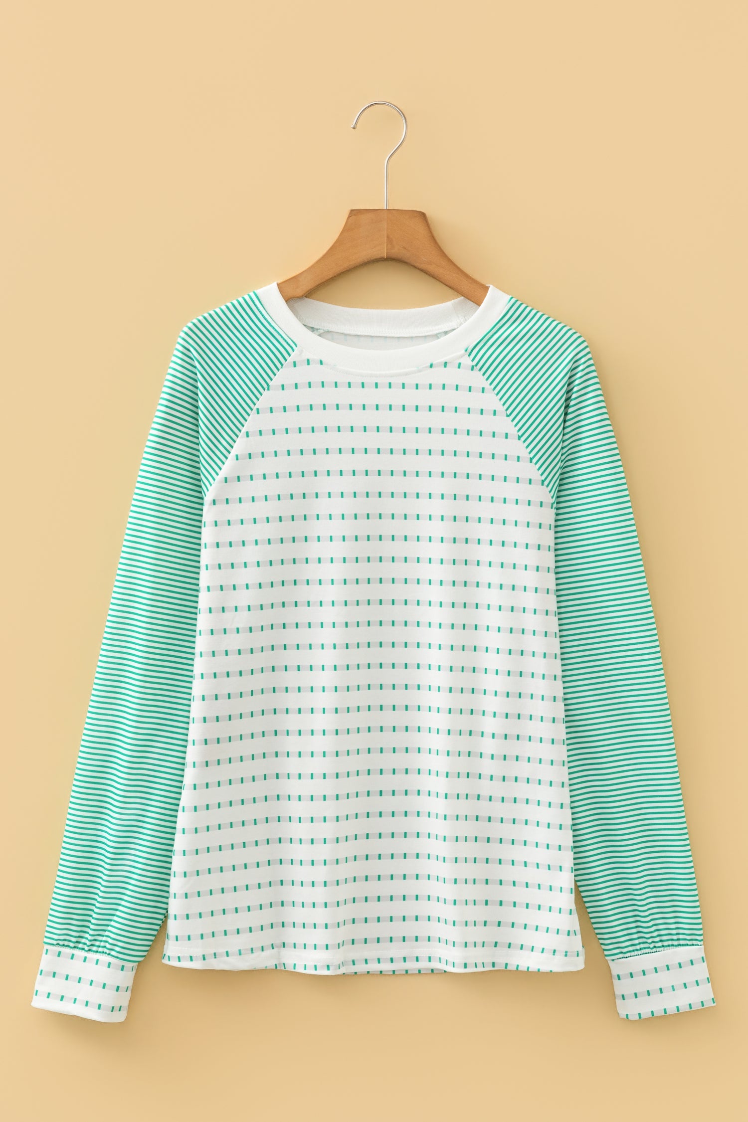 Green Stripe Raglan Patchwork Long Sleeve Tee