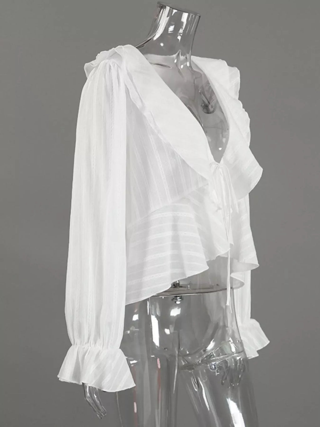 Ruffled Striped Flounce Sleeve Blouse