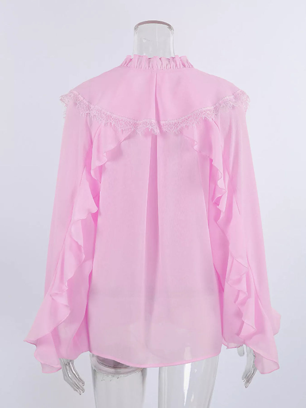 V-Neck Ruffled Lace Trim Blouse