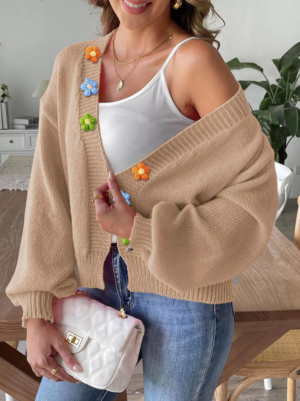 Flower Open Front Cardigan