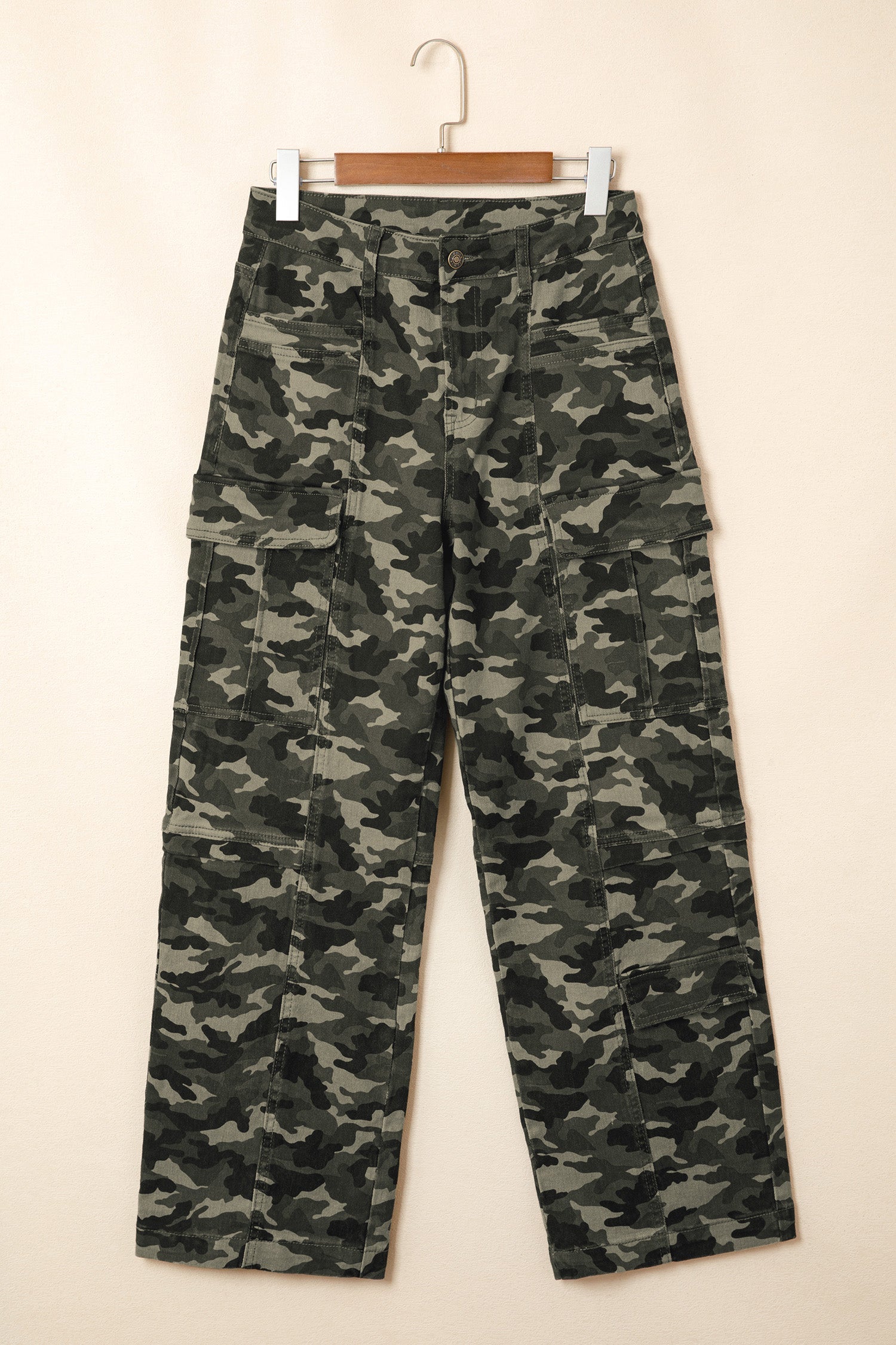 Green Camouflage Print Multi Pocketed Womens Denim Pants