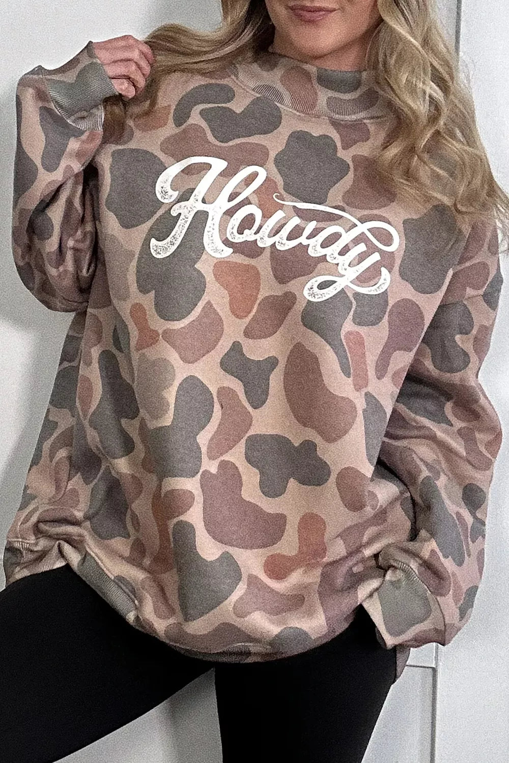 Plus Size Multicolour Camouflage Western Graphic Sweatshirt