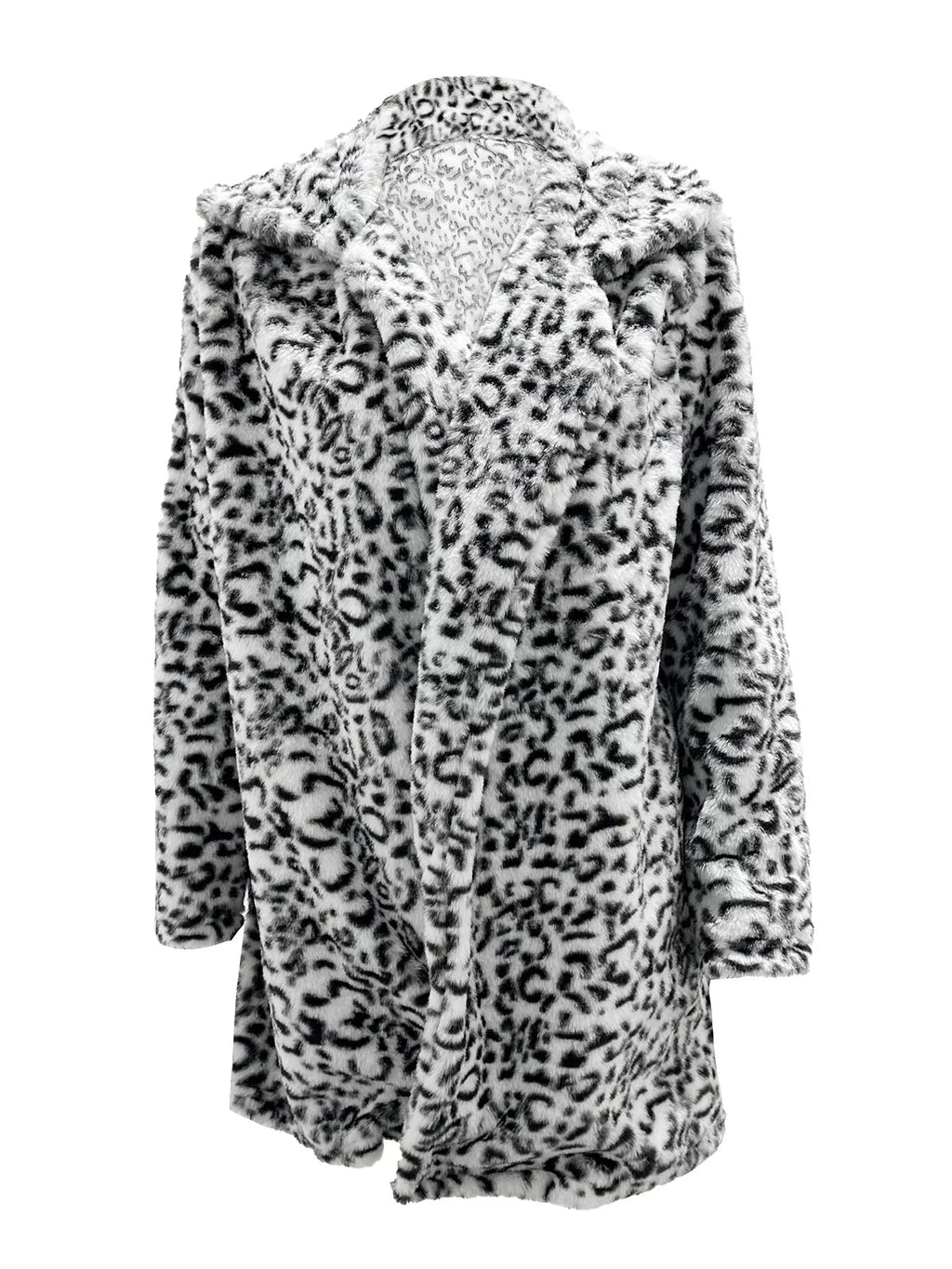 Full Size Leopard Faux Fur Open Front Outerwear Plus Size