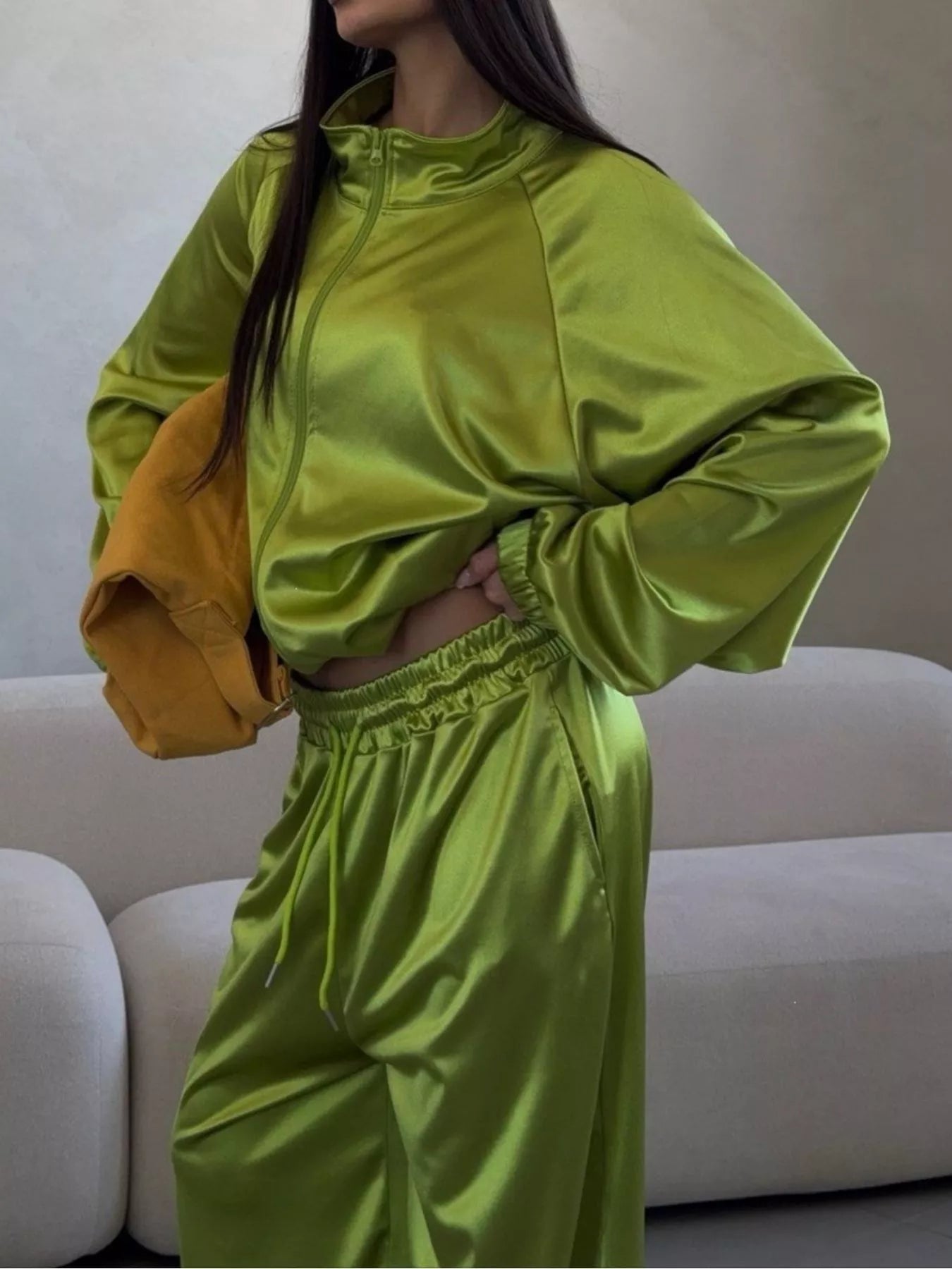 Zip Up Raglan Sleeve Jacket and Pants Set