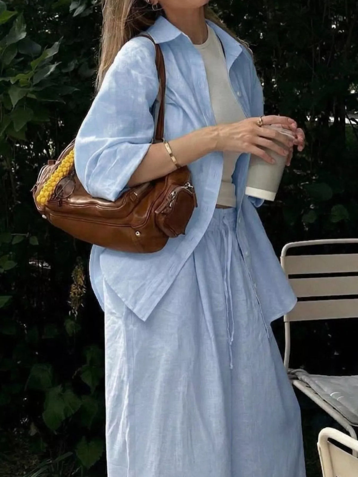 Button Up Long Sleeve Shirt and Pants Set