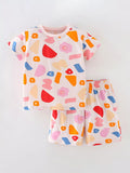 Children's Printed Round Neck Top and Shorts Set