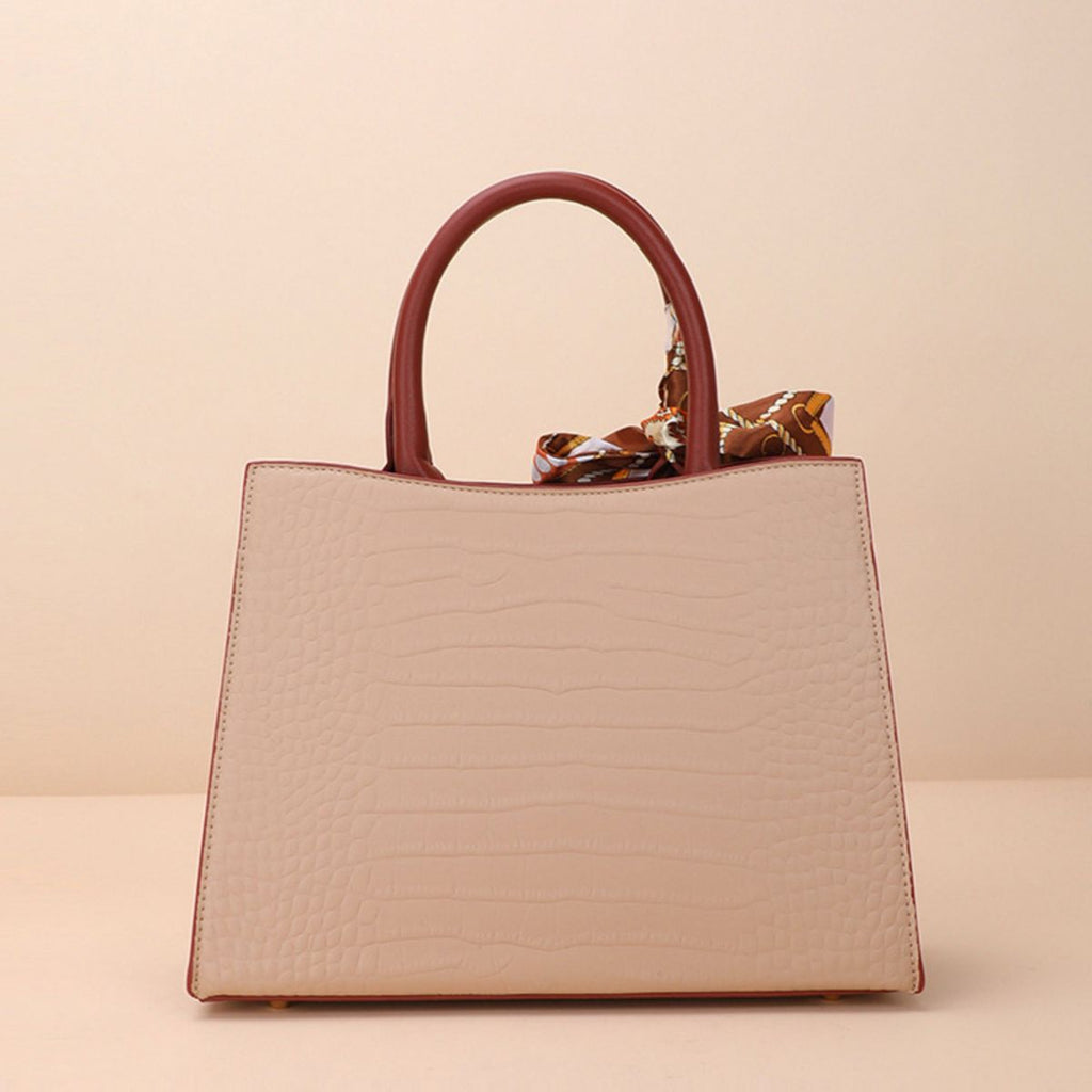 Crocodile Embossed Top Handle Handbag