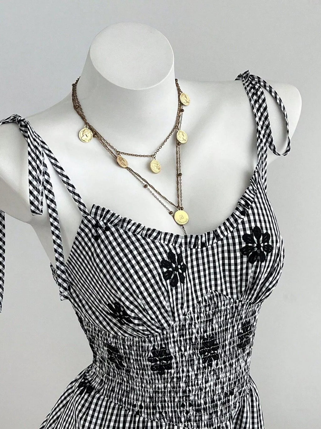 Gingham Floral Tiered Mini Dress