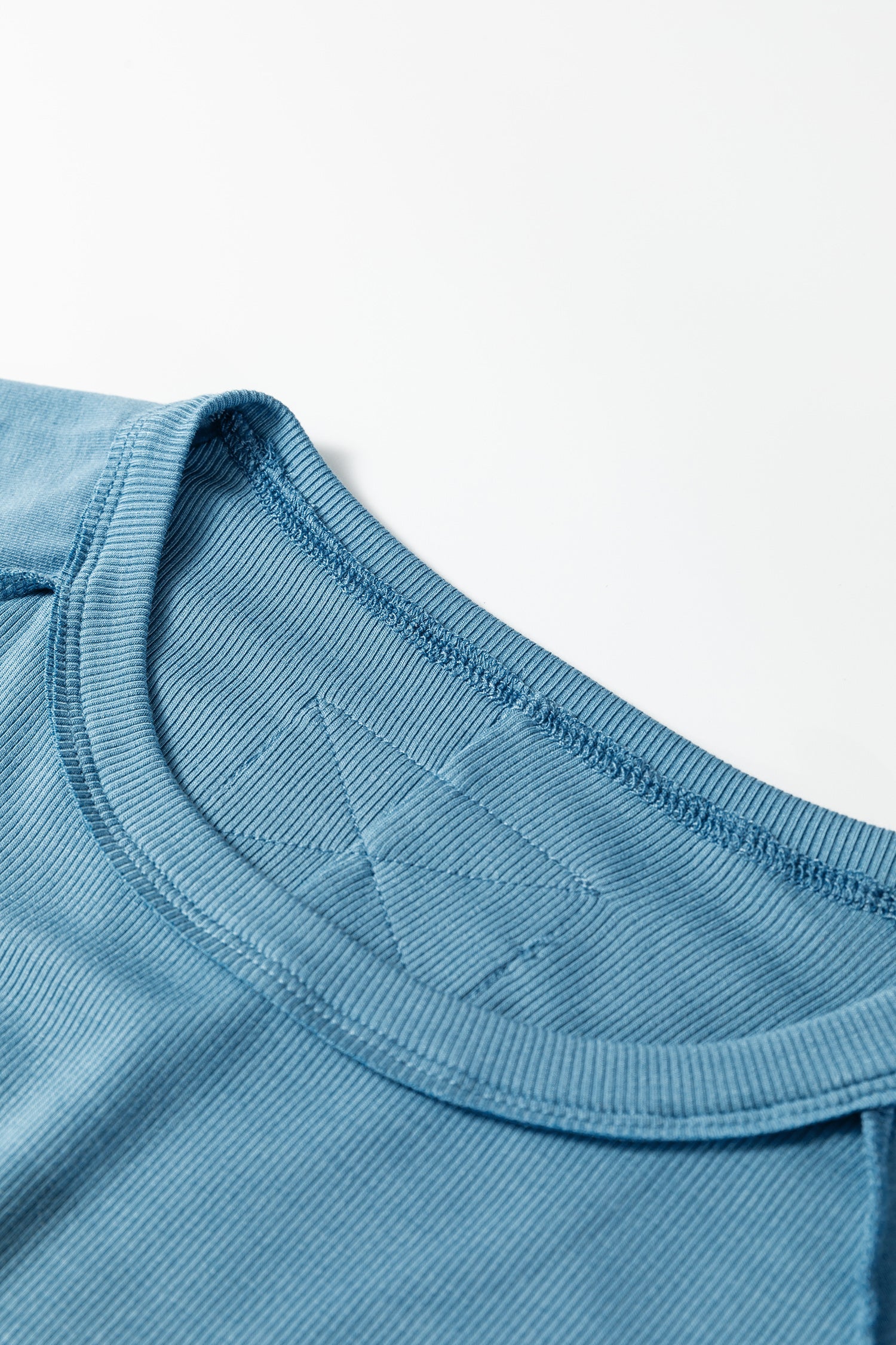 Peacock Blue Crew Neck Cap Sleeve Ribbed T Shirt