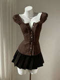 Chic Puff Sleeve Ruched Button-Up Blouse
