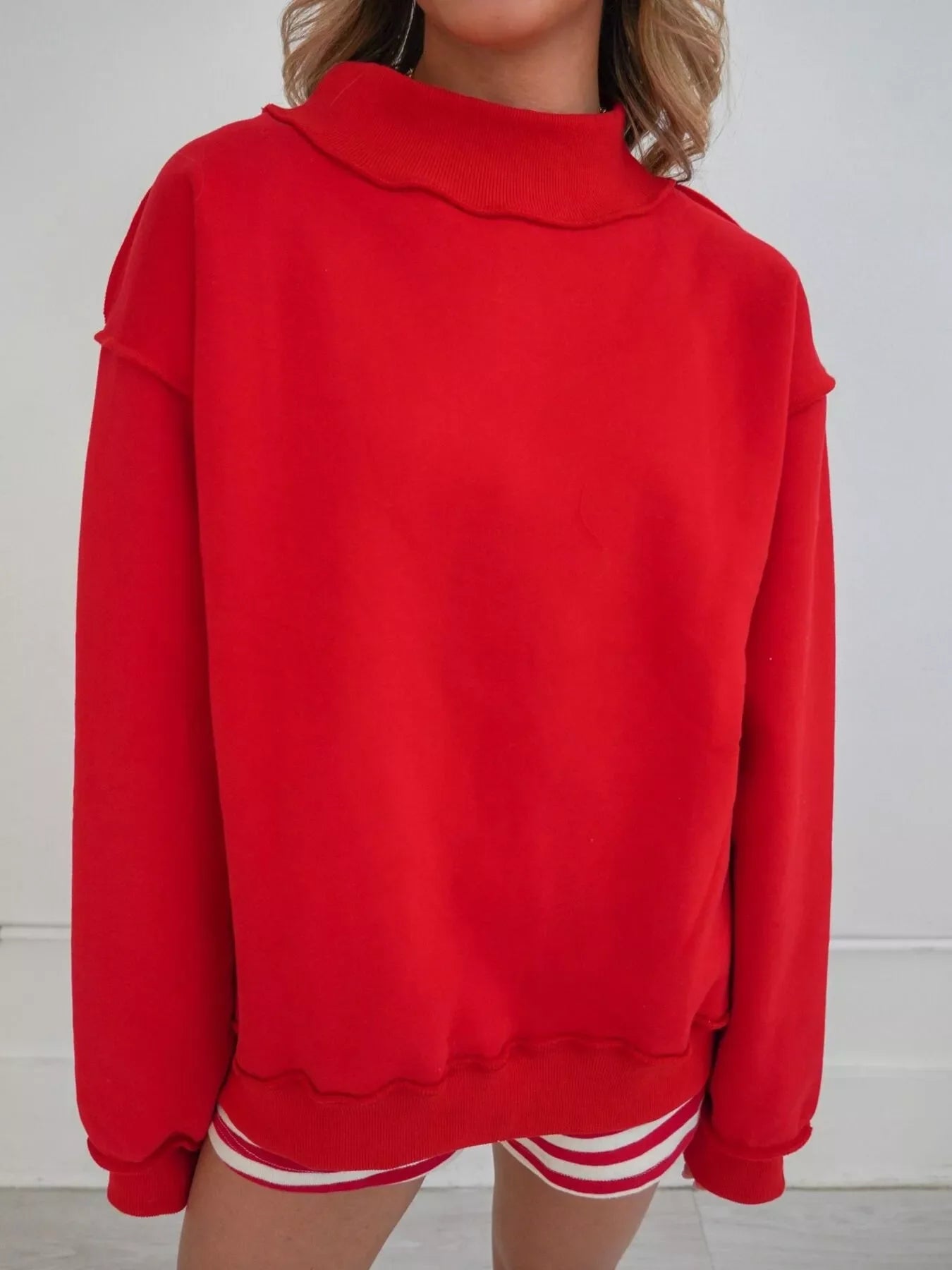 Mock Neck Dropped Shoulder Sweatshirt