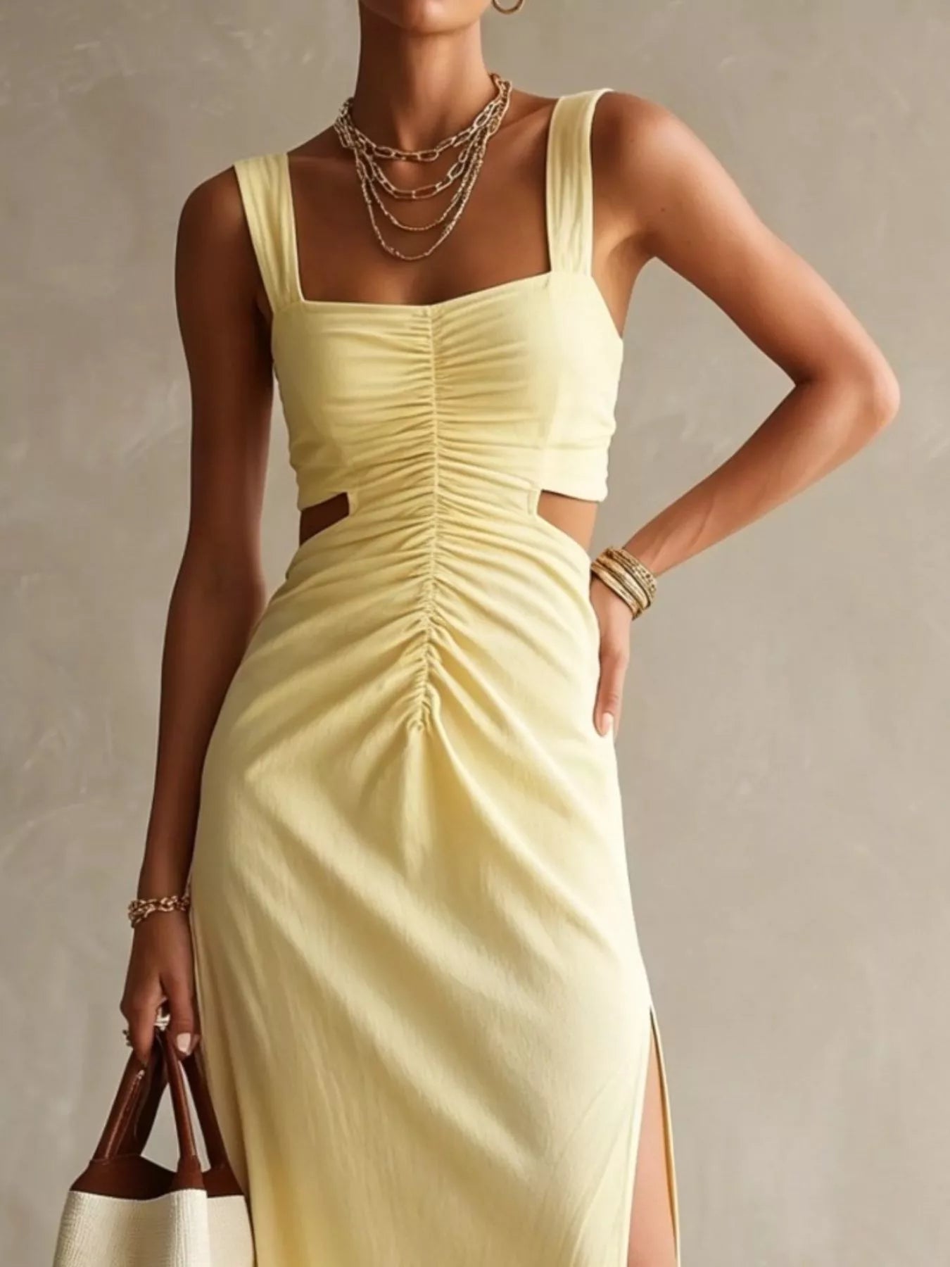 Ruched Cut-Out Midi Dress