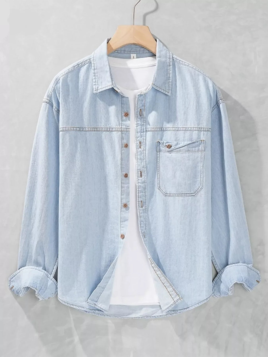 Men's Plus Size Button Up Long Sleeve Denim Shirt