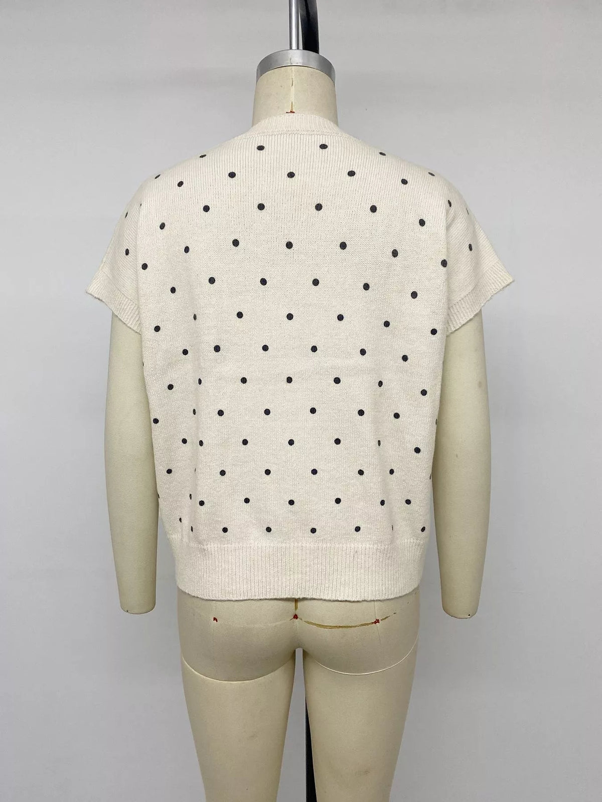 Polka Dot Short Sleeve Knit Sweater