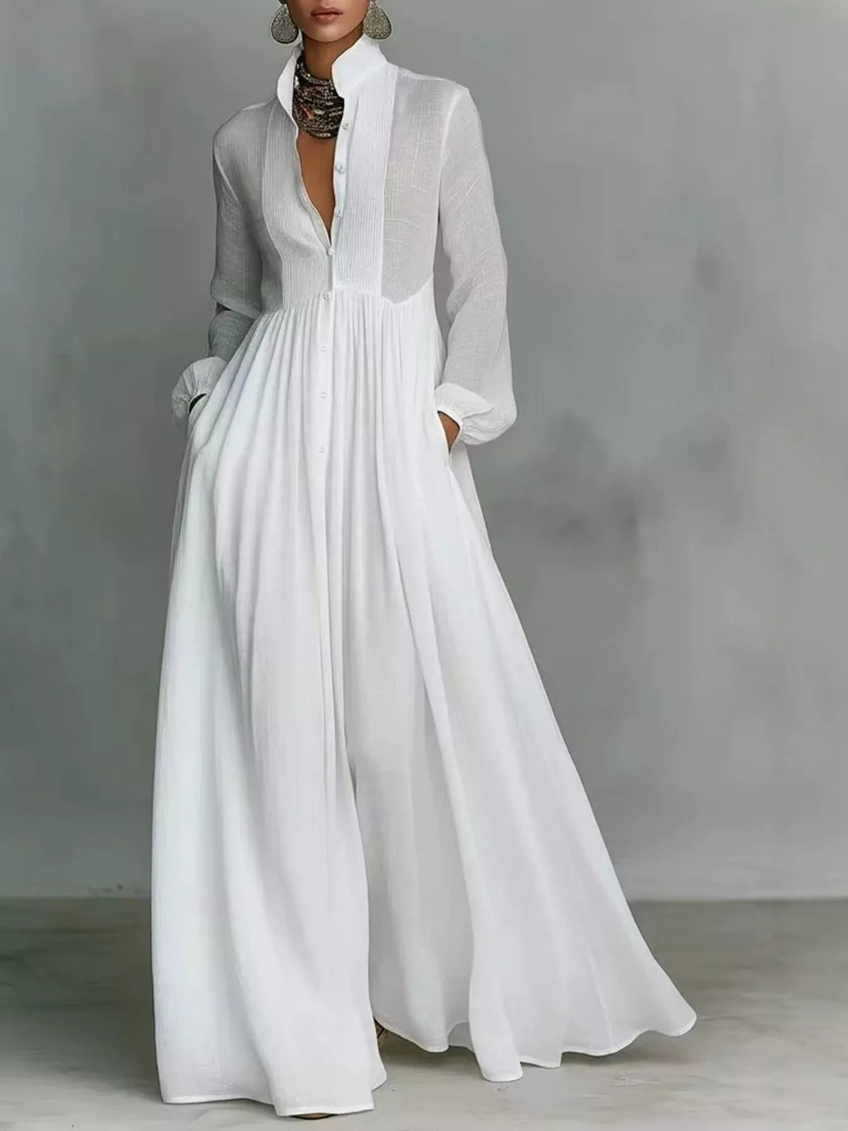 Full Size Long-Sleeve Button Front Maxi Dress Plus Size