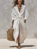 Front-Tie Maxi Shirt Dress