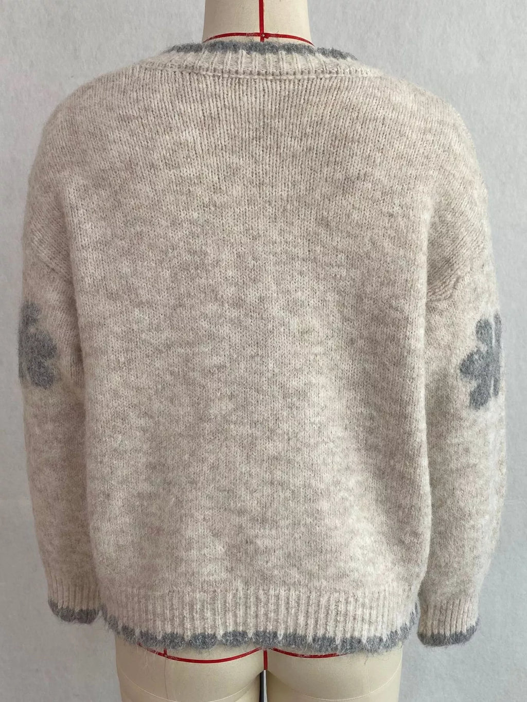 Floral Applique Button-Down Knit Cardigan