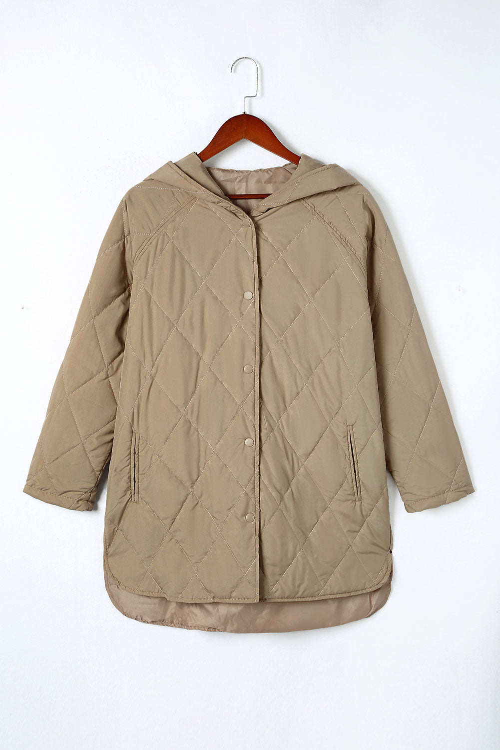 Solid Quilted Snap Button Hooded Puffer Coat