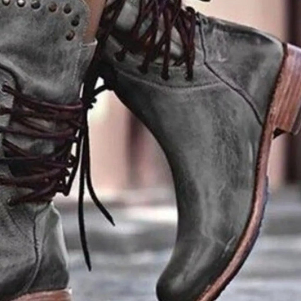 Lace Up Block Heels Boots