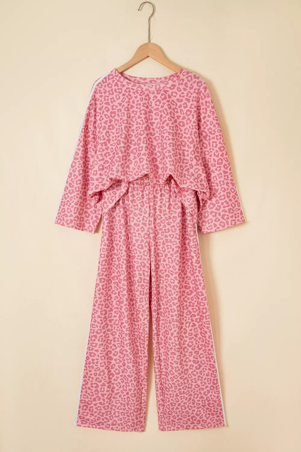 Leopard Print Casual Two-Piece Set with Side Stripes