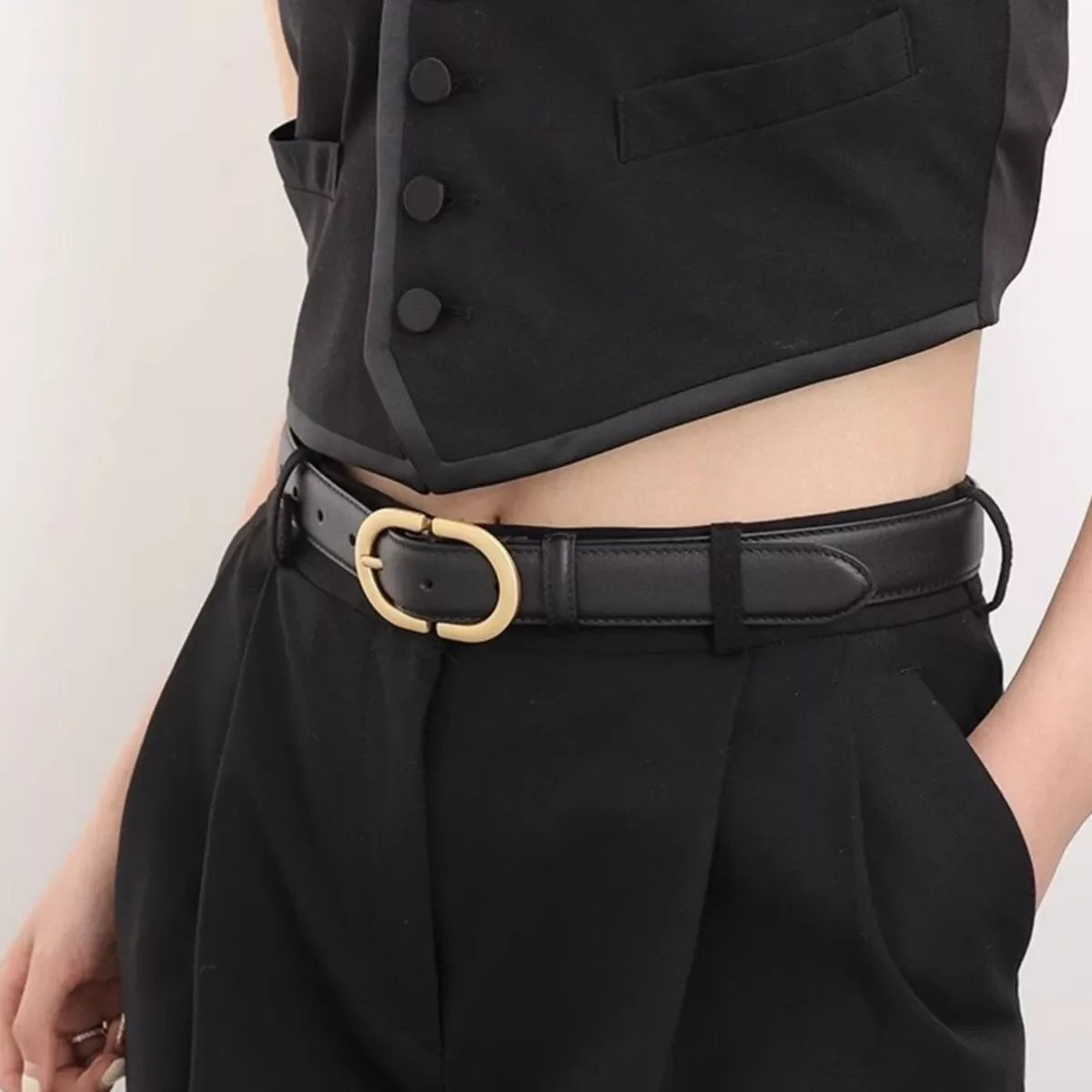 Gold Buckle Leather Belt