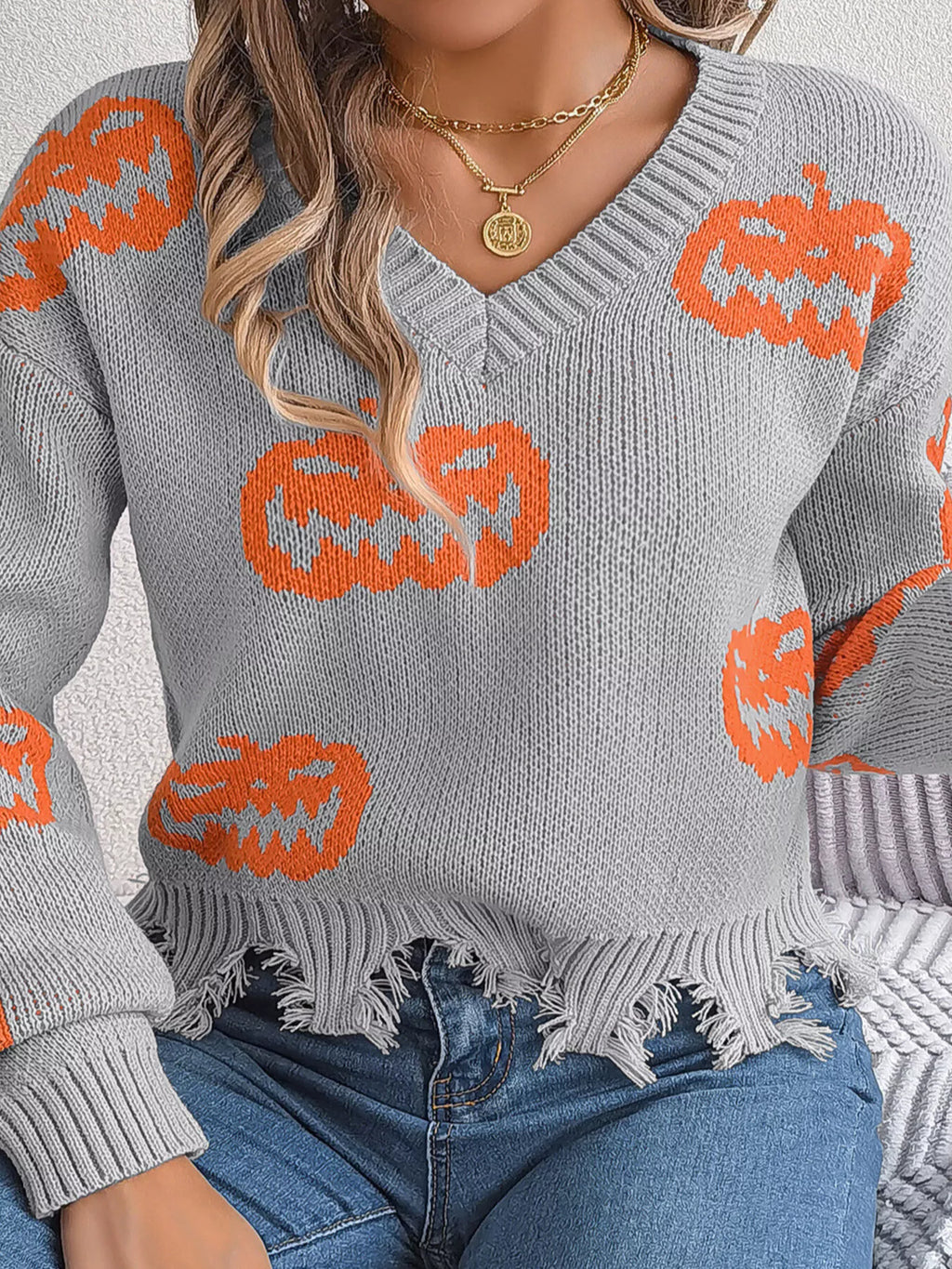 Pumpkin Distressed Hem Sweater