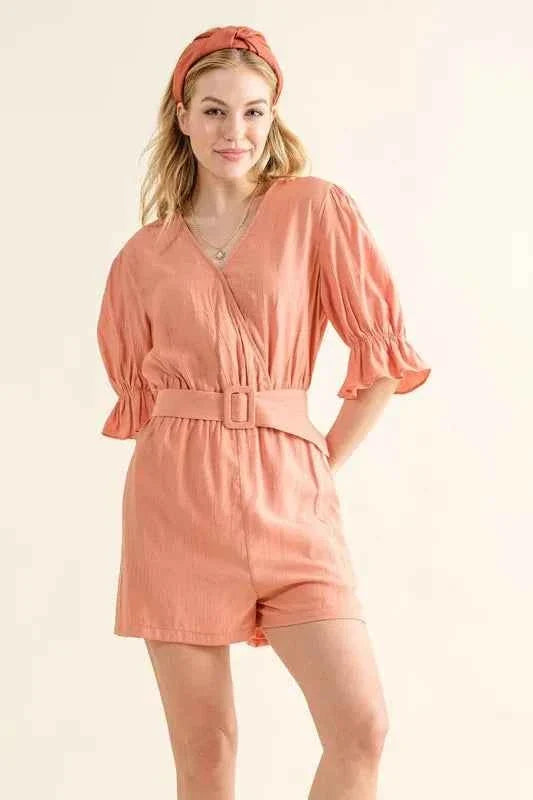 Flounce Sleeve Romper with Belt