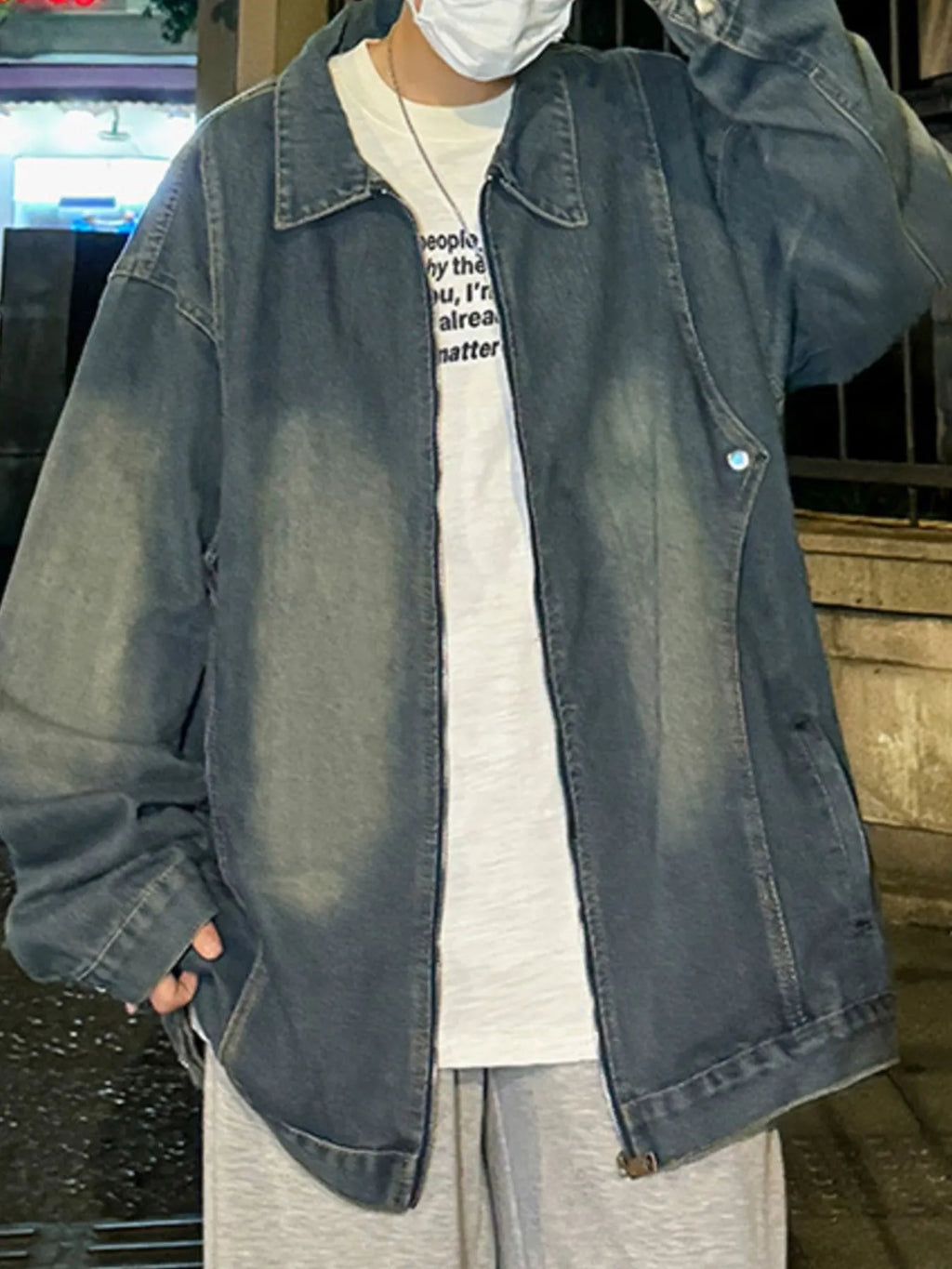 Men's Full Size Zip Up Long Sleeve Denim Jacket Plus Size