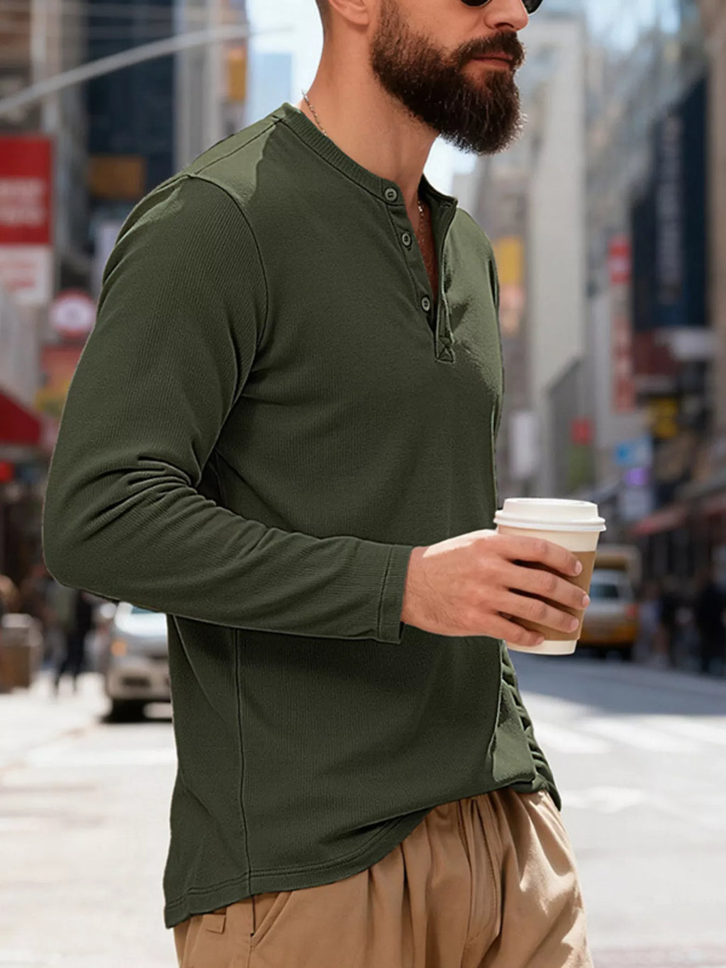 Men's Full Size Casual Long Sleeve Henley T-Shirt Plus Size